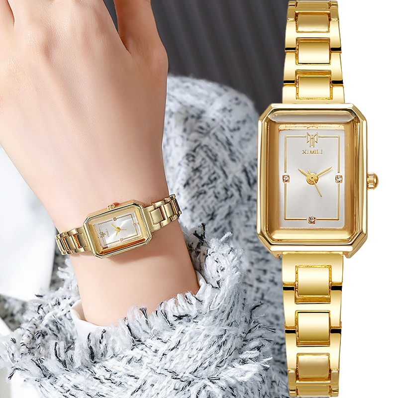 MAYZHISU Women Watch Luxury Alloy Strap Ladies Quartz Wristwatches Fashion Women's Square Watches Simple Female Folding Clock