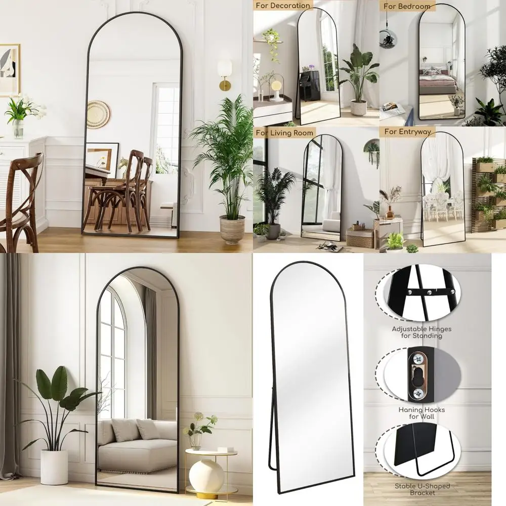 현대적인 블랙 알루미늄 아치형 거울, 70 x 26, 거실, 침실, 옷장용 전신 홈데코