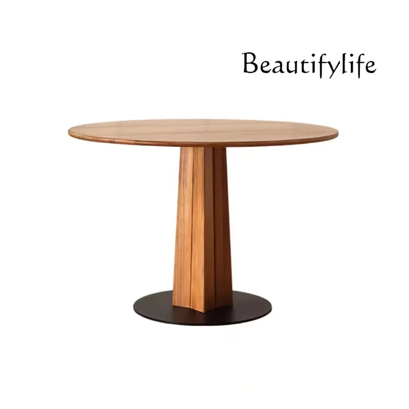 

Nordic minimalist solid wood round table cherry wood dining table small apartment log round household coffee table