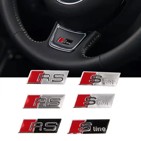 아우디 S라인 로고 A3 A4 A5 A6 A7 A8 Q3 Q5 RS3 RS4 RS5 RS6 S3 S4 S5 배지용 자동차 알루미늄 합금 스티어링 휠 스티커 엠블럼