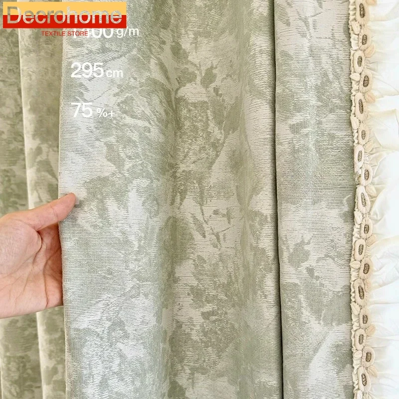 South French Holiday Green French Retro Window Curtains for Living Room Bedroom Dining Whole House Balcony Villa Blackout Decor