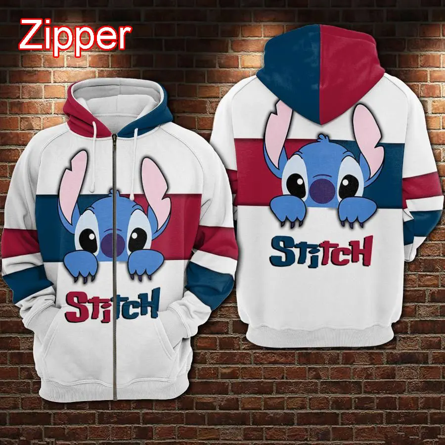 Stitch And Donald Duck Men Zip Up Hoodie Cartoon Anime Cool Women Oversized Sweatshirt Spring Autumn Children Clothing Coat