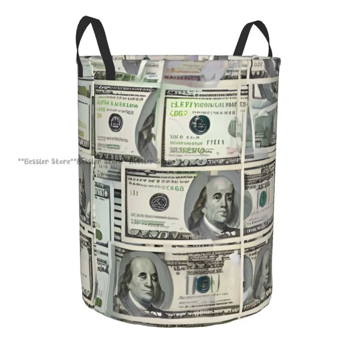 Foldable Laundry Basket for Dirty Clothes Dollar Bills Of United States Federal Reserve The Ben Franklin Portrait Storage Hamper