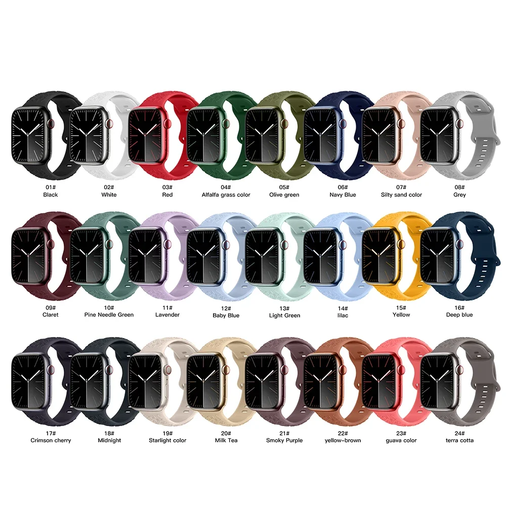 Engraved Band Strap for Apple Watch Band 44mm 40mm 45mm 41mm 42mm 38mm Silicone Solo Loop Bracelet iWatch 9 8 Ultra 2 SE 3 7 6 5