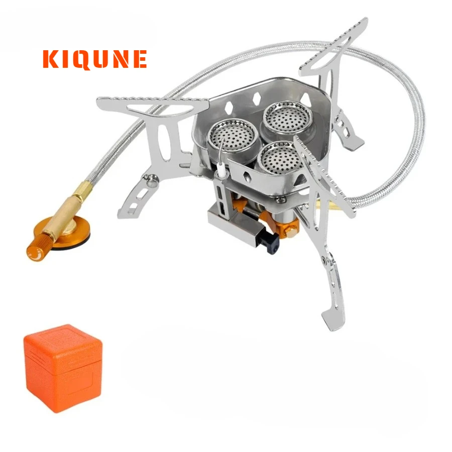 KIQUNE 3 Heads Gas Stove Tourist Camping Burners Folding Backpacking Furnace 5800W Outdoor Hiking Picnic BBQ Cooking Equipment