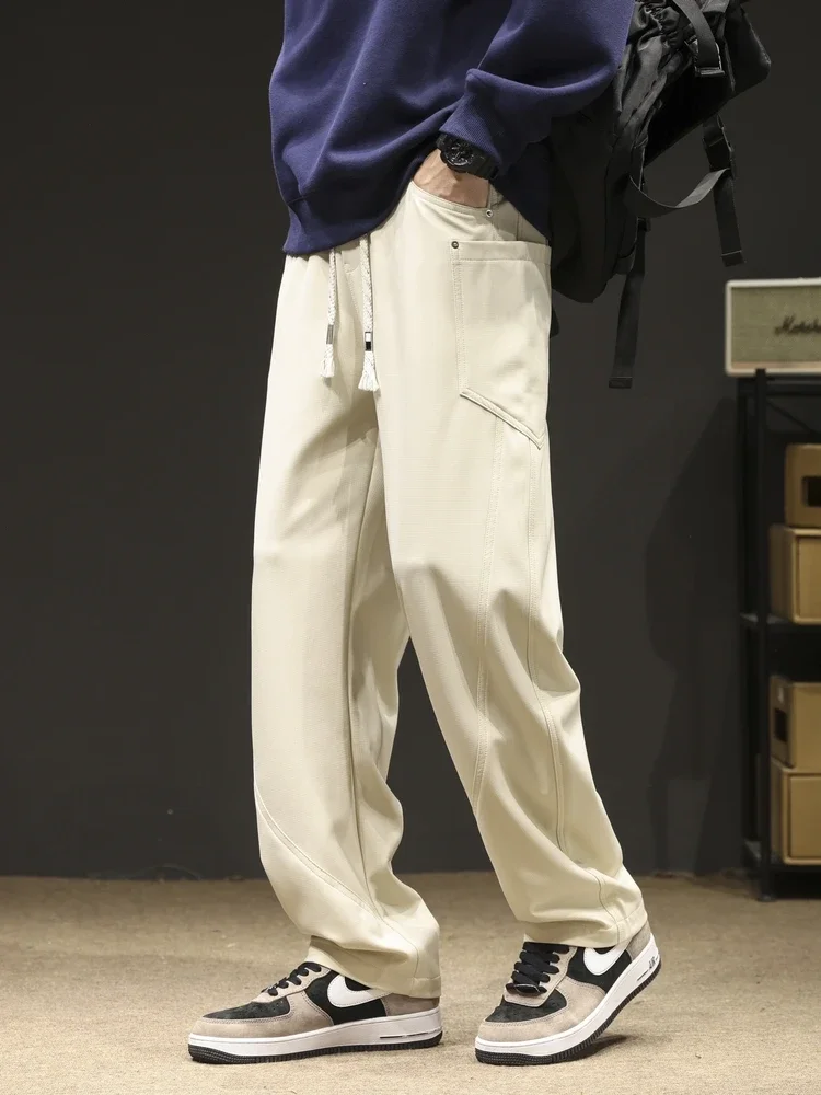 

2024 New in Men's Cargo Pant Straight Wide Leg Oversize Y2k Pant Men Spring Autumn Korean Fashion Style Side Pockets Slacks Male