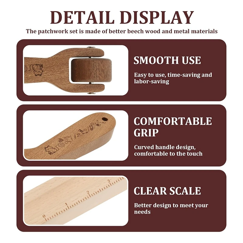 Ferramentas de acolchoamento de costura de madeira ABDJ para usar conjuntos de ferramentas de costura e acolchoamento prático ferramenta de colocação de precisão para obter costuras