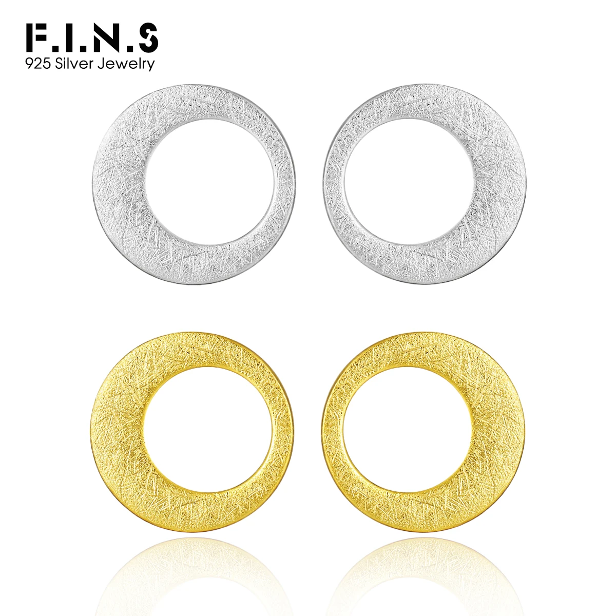 

F.I.N.S Original Round Hollow Brushed S925 Sterling Silver Earrings Geometric Large Piercing Ear Studs Fine Jewelry Accessories