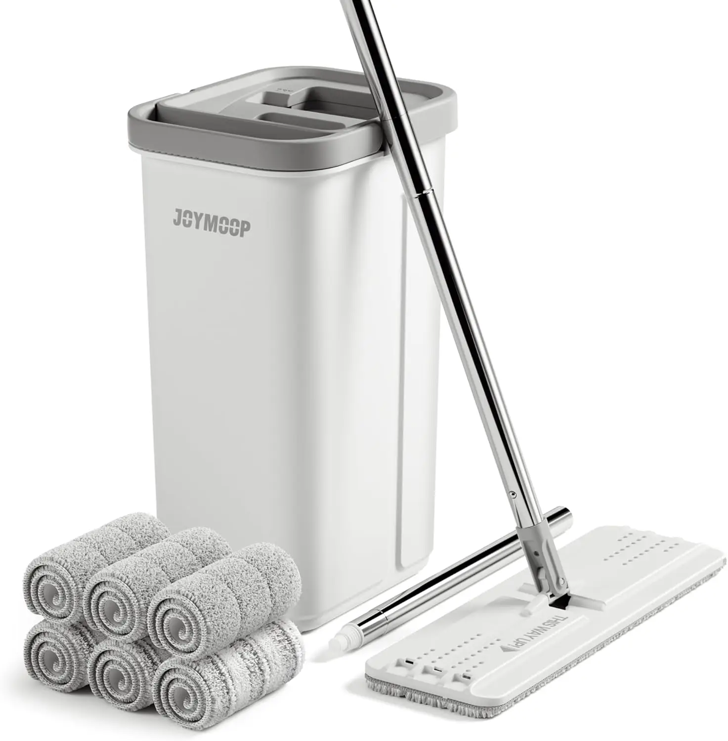 

Hands-Free Flat Mop and Bucket Set with Wringer, 60" Handle, 6 Reusable Microfiber Pads for Wet and Dry Floor Cleaning
