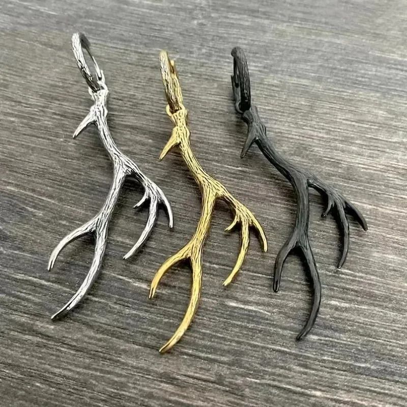 

1 Pair Gothic European and American Deer Antler Earrings Fashion Metal Antlers Pendant Earring Personalized Punk Hiphop Jewelry