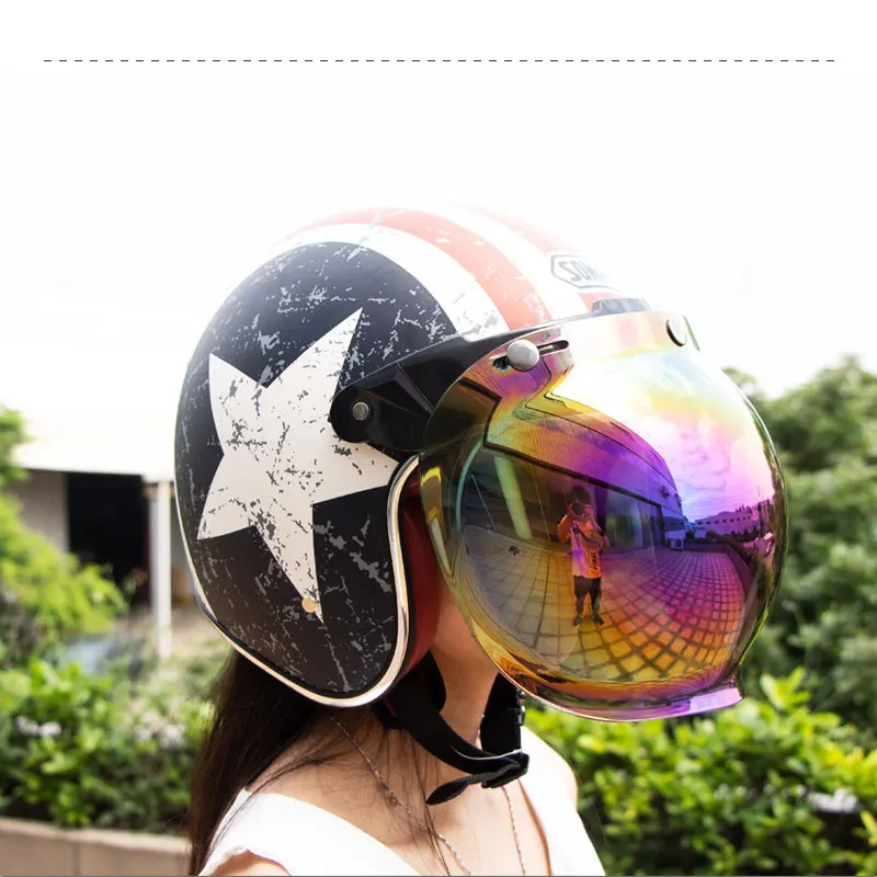 Visera para casco Retro, protector solar de 3 broches, visera de protección solar, espejo de burbujas, lente para casco de motocicleta a prueba de viento, lente facial para casco