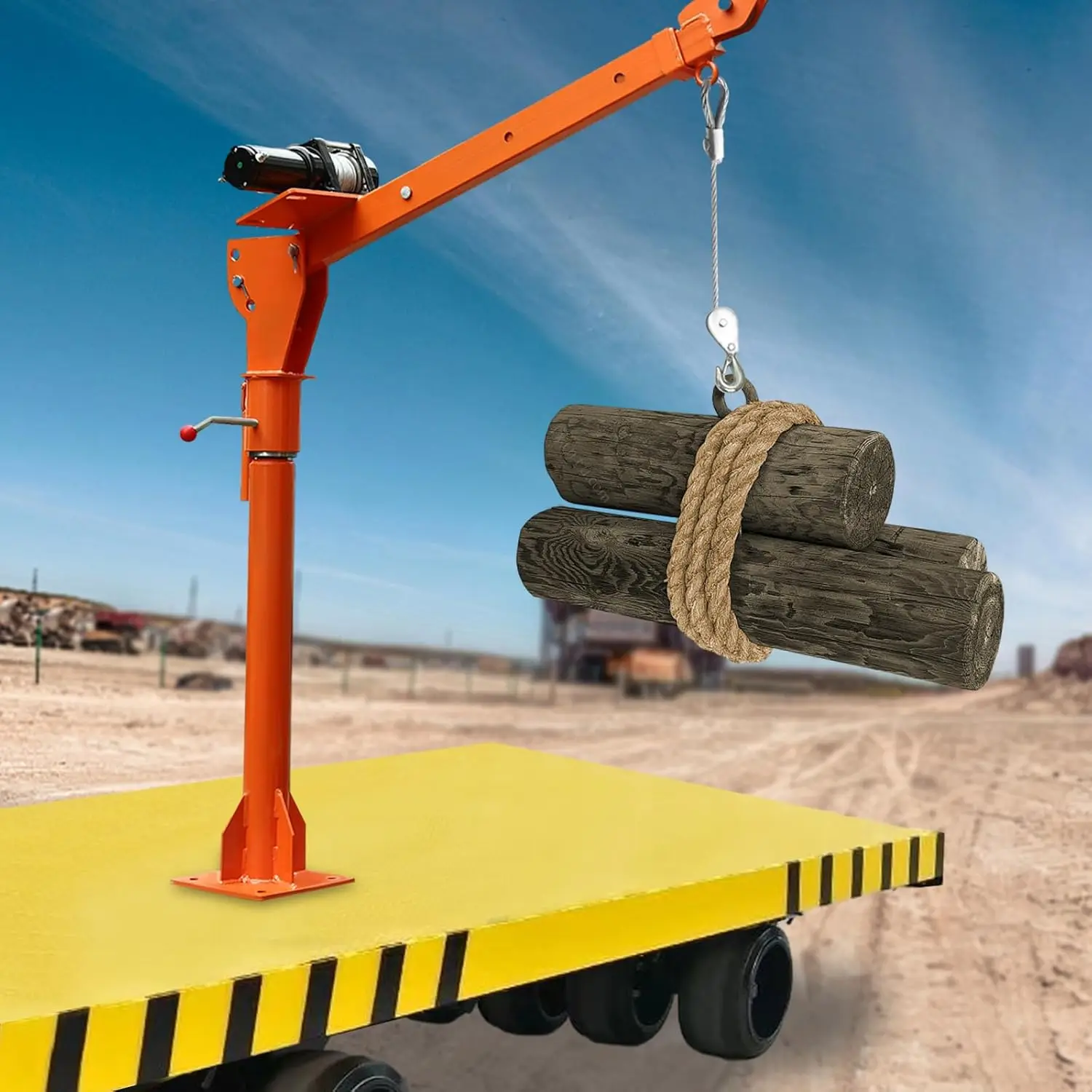 Truck-Mounted Crane Hoist 1100Lbs Capacity Lifting Height Angle Adjustable 360°Rotatable Base Pickup Truck Jib Cranes With