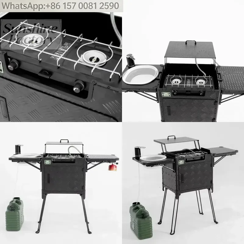 Dual Burner Outdoor Camping Kitchen Box Higher Height Portable Cookware Set for Delicious Meal Preparation in Camping and