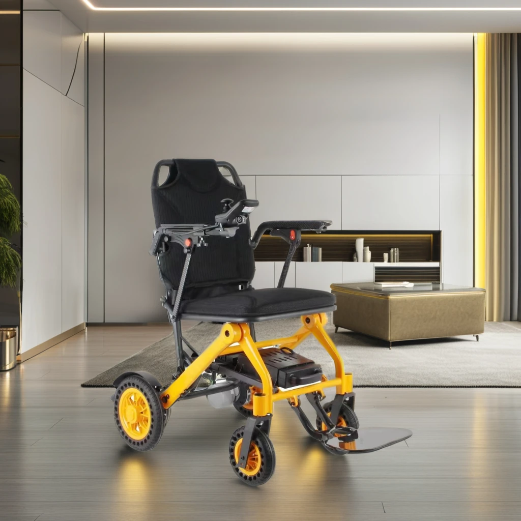 10 Inch Carbon Fiber Foldable Electric Power Wheelchair With PU Rear Wheel Lightweight Portable Rehabilitation Equipment