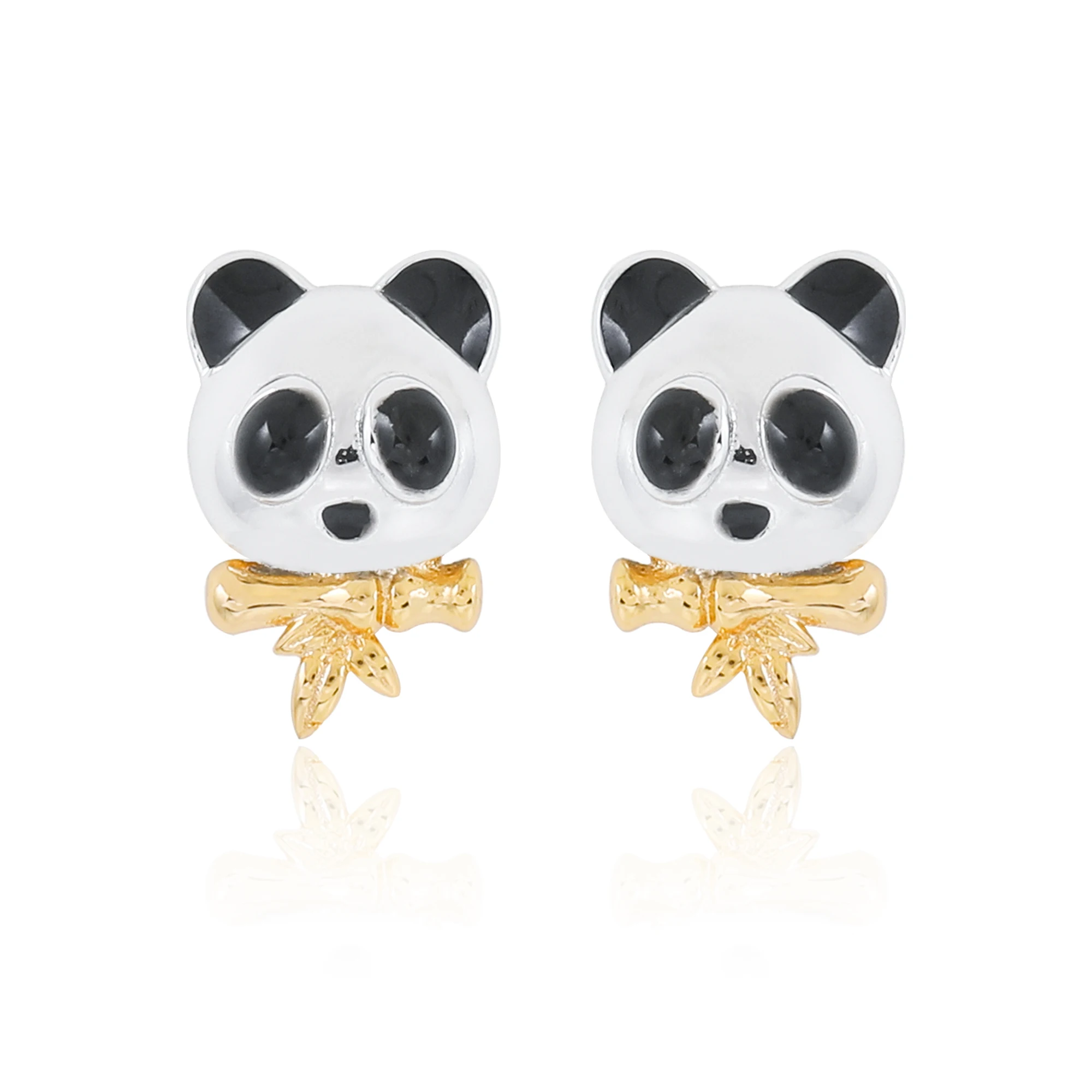 HAIKE Original S925 Sterlin Silver Gold Plated Two tone Jewelry Exquisite and Small Big Eyed Panda Stud Earrings Women and Girls