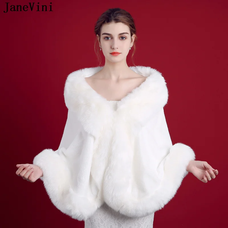 

JaneVini Winter Women Faux Fur Wrap Shawl Bridal Capes for Wedding Dress Evening Party Bolero Hochzeit Stoles Shrug Chales Femme