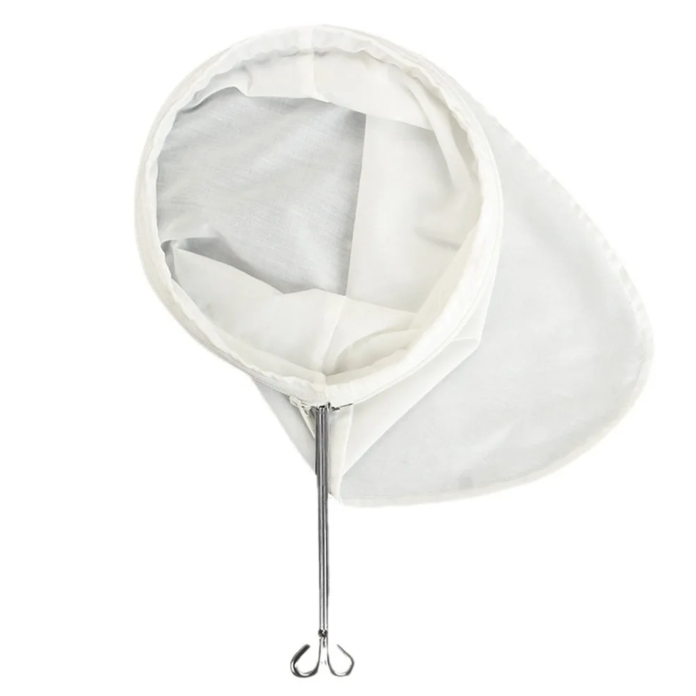 Fine Mesh Reusable Coffee Filter Cotton Fabric Hanging Loop Tea Filter Cloth Metal Ring Included Zipper Closure