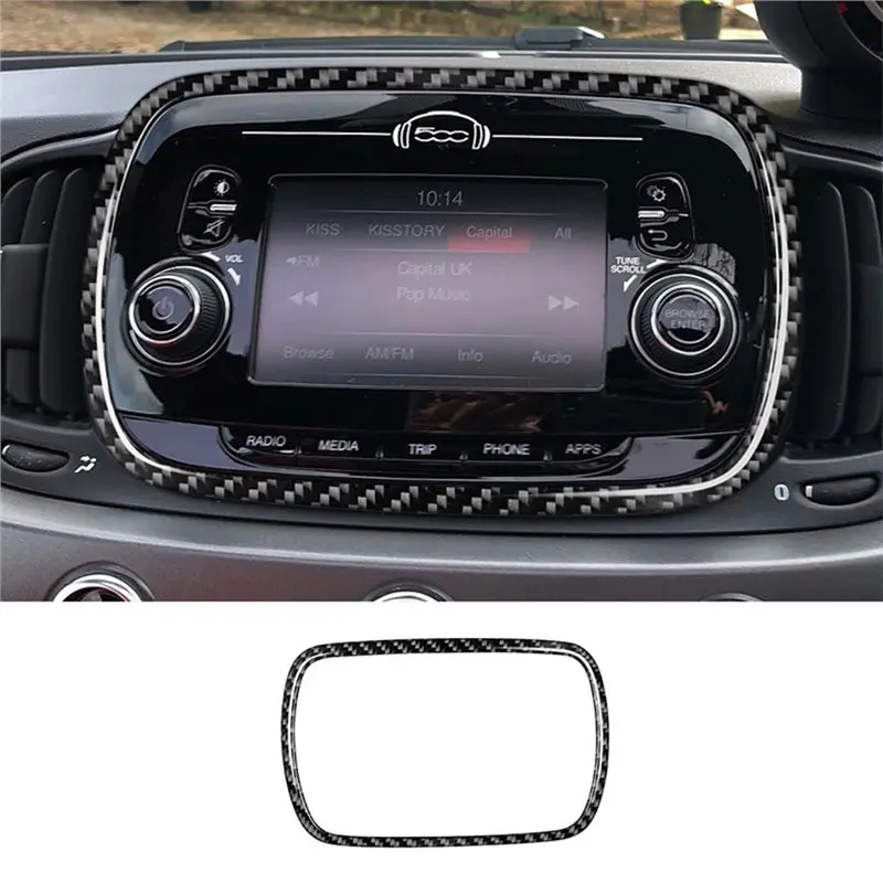 Car Navigation Panel Bezel For Fiat 500 Abarth 595 Carbon Fiber