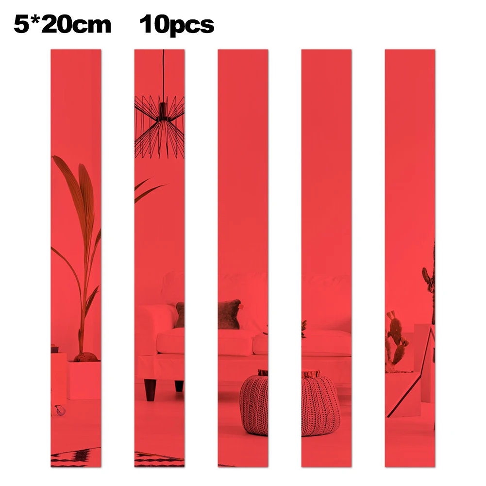 5*20CM Wall Mirror Tiles Non-deformable Scratch-resistant Stable Adhesion Waterproof Expands Visual Perception