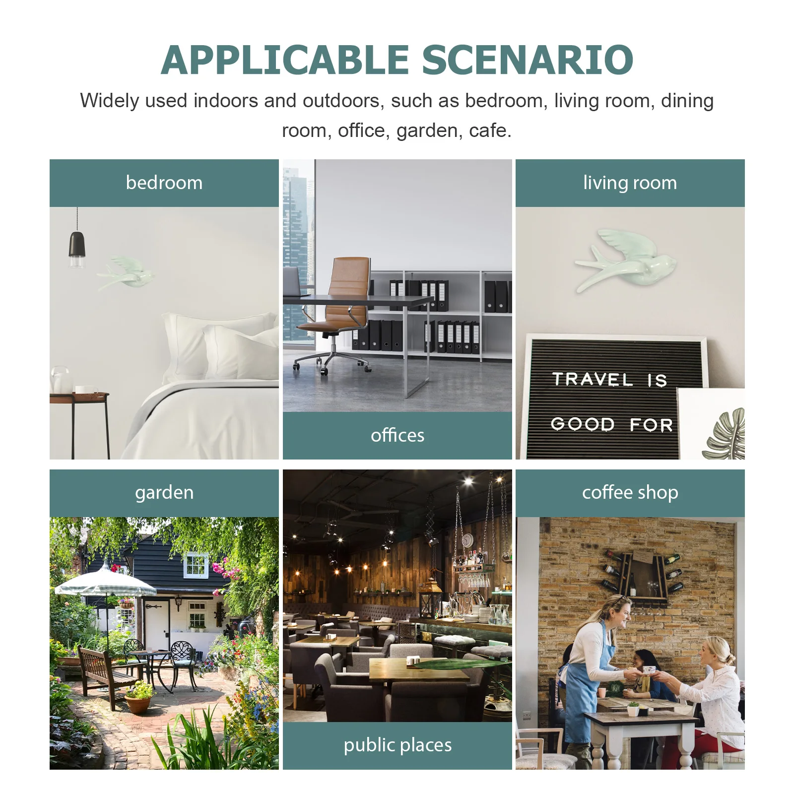 Bird Wall Pendant Ceramic Art Decor for Indoor Wall Garden Office Bookstore Mall Display Decoration Backdrop Bird Ornament