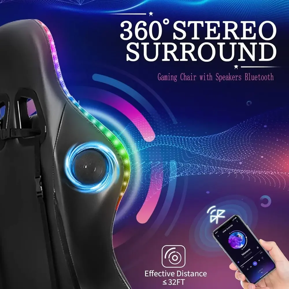 Ergonomic High-Back Gaming Chair with LED RGB Lights, Speakers, and Massage for Adults in Red view 5