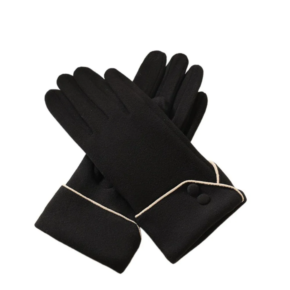 Guanti in pelle scamosciata da donna ispessiti vintage Guanti touch screen antivento in peluche Mantieni caldi guanti invernali da ragazza con dita intere