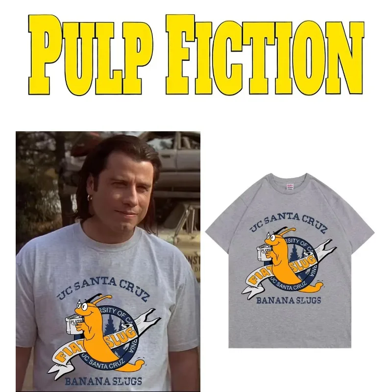Camiseta Estampada Estilo Quentin Tarantino Pulp Fiction John Travolta Banana Slugs 100% Algodão Casual Masculina