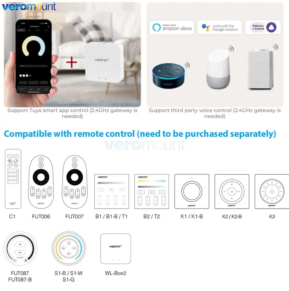 MiBoxer Mini Single Color LED Dimmer Controller MLR1 MLR2 2.4GHz Wireless Remote For DC12V 24V 6A Single Color LED Strip Light