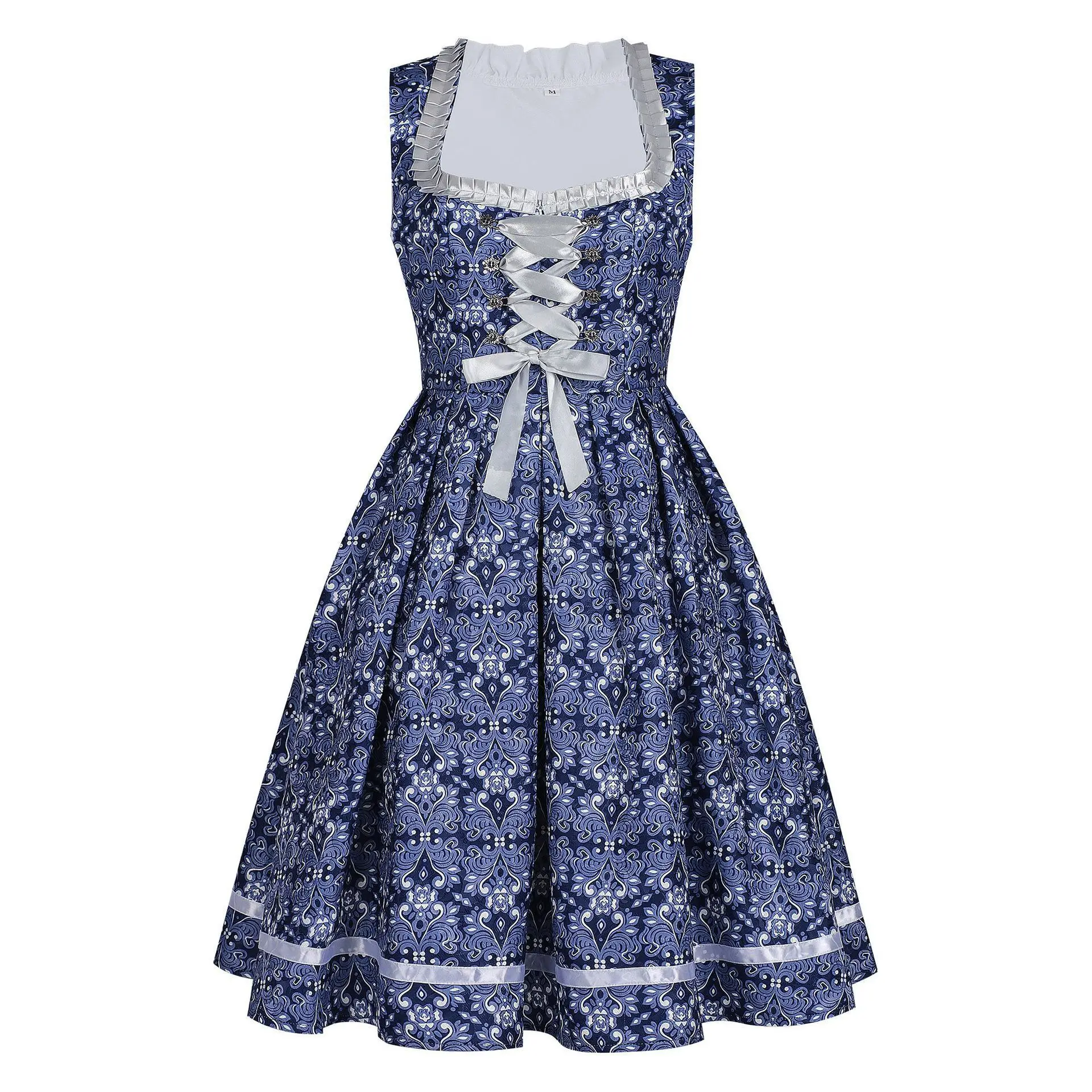 Deutsches Oktoberfest Dirndl-Kostüm für Damen, elegantes Spitzen-Blumen-Bayerisches Traditionelles Kleid, Vintage-Dienstmädchen-Festival-Cosplay-Fantasie-Anzug – Detail 21