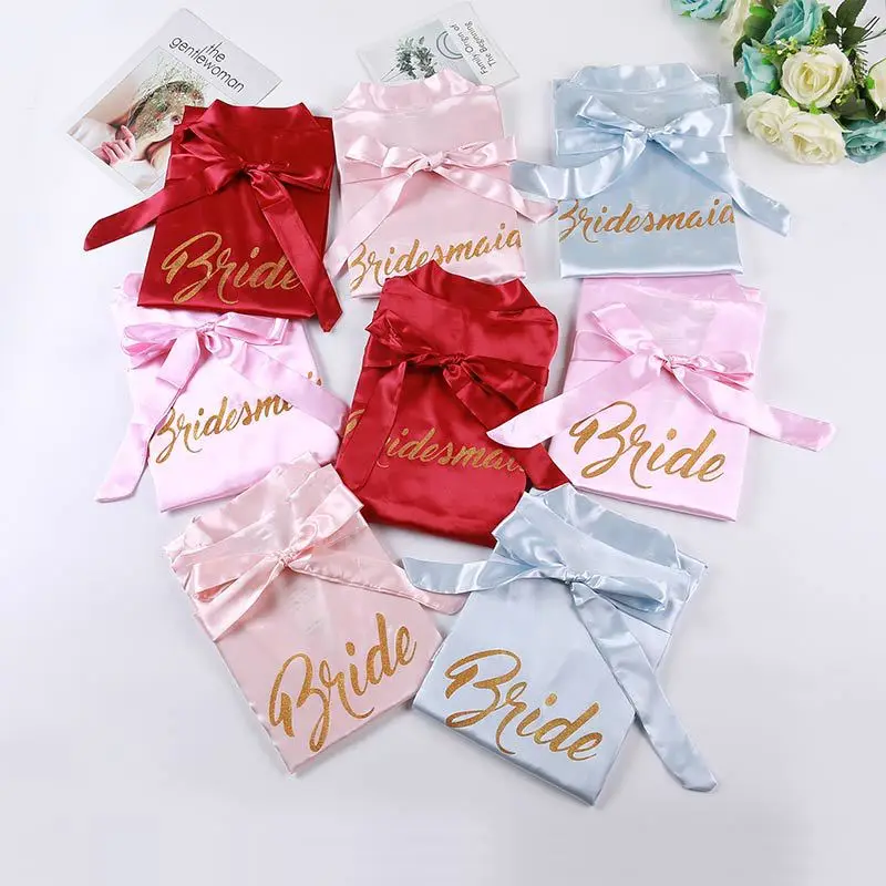 

Bronzing and Embroidery Bride Bridesmaid Wedding Robe Half Sleeve Nightwear Satin Casual Women Nightgown Intimate Lingerie