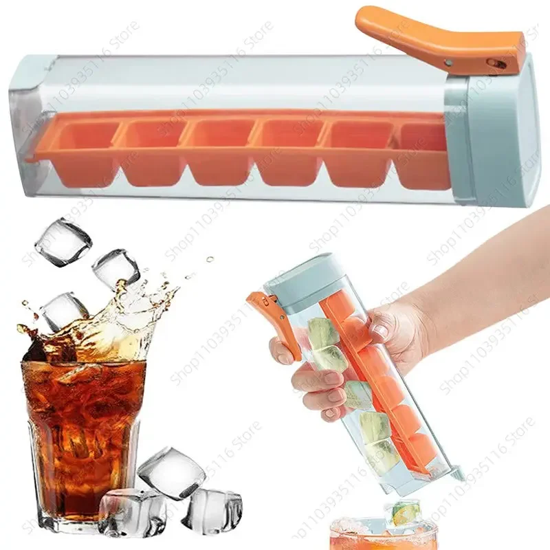 

6-grid Ice Cube Mold One Handed Press Easy Push Pull Tray Bar Type Ice Cube Maker Food Grade Press Ice Cube Storage Box