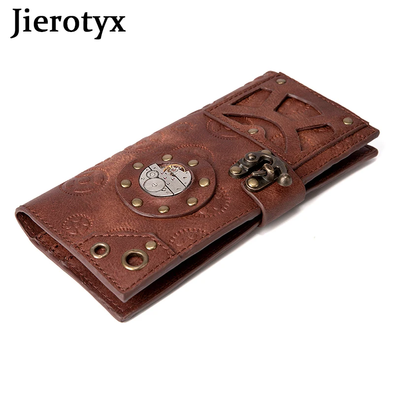 JIEROTYX Brown Steampunk Wallets for Women RFID Blocking Clutch with Credit Card Holder Long Goth Wallet Purse Handbags