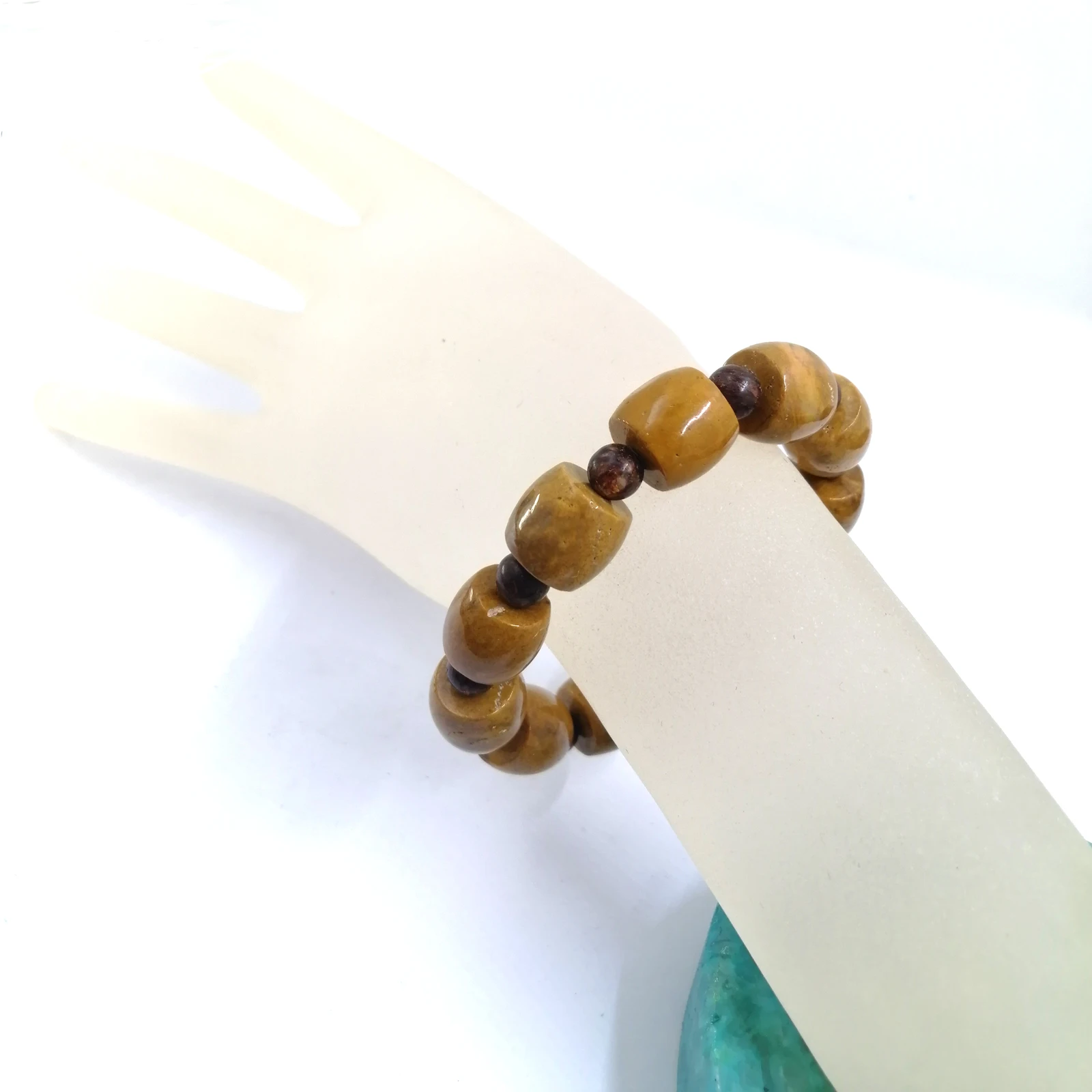 Unique Design Elastic Bracelet with Picture Jasper (Drum Beads) and Chrysocolla (Round Beads)