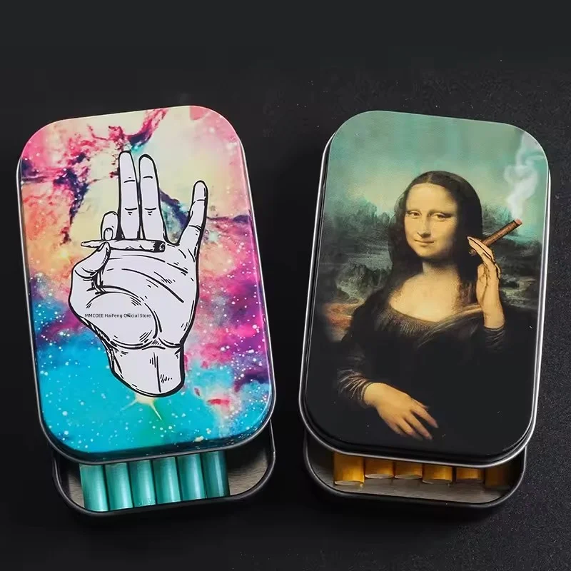 

Metal Tin Cigarettes Storage Box Tobacco Humidor Roll Paper Box Portable Smoking Accessories Multifunctional Gift Sealing Smoke