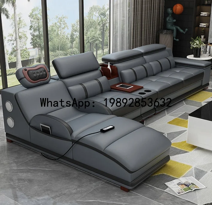 

XL Genuine Leather Sofa Leather Art Sofa Living Room Combination Multi-Functional Music Massage Sofa Set