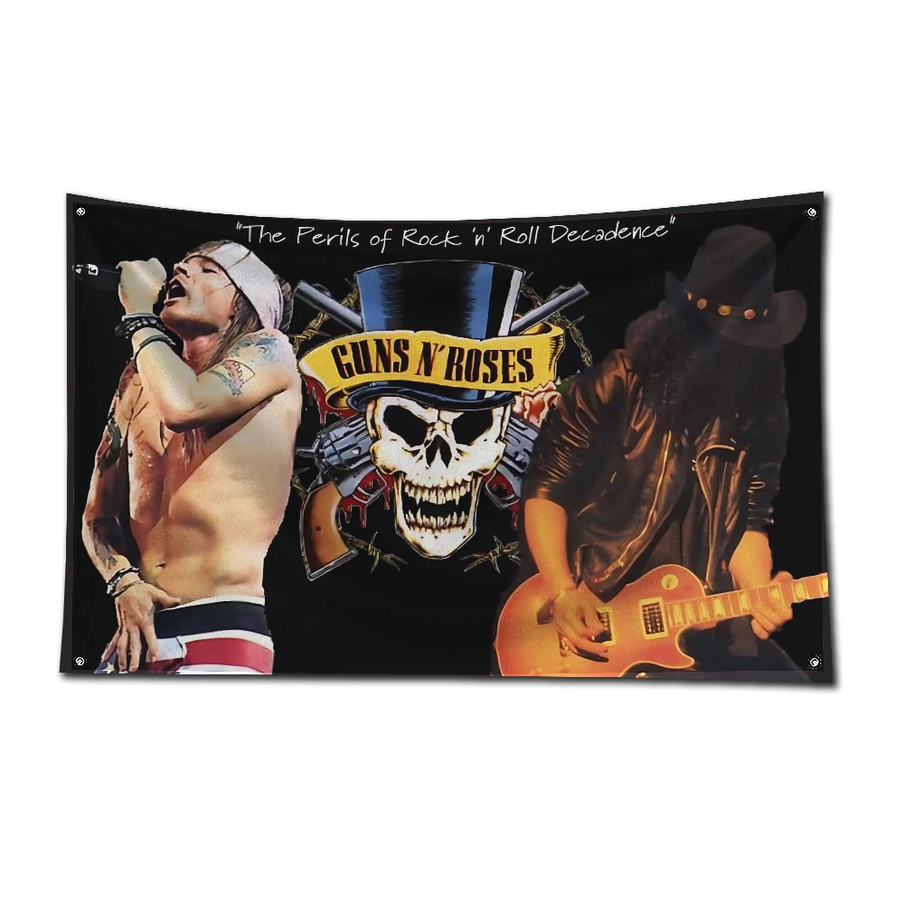 3x5 Ft G-Guns And Roses Rock Band Flag Polyester Digital Printing Banner for Garage Wall Art Out Door Decoration With Grommets