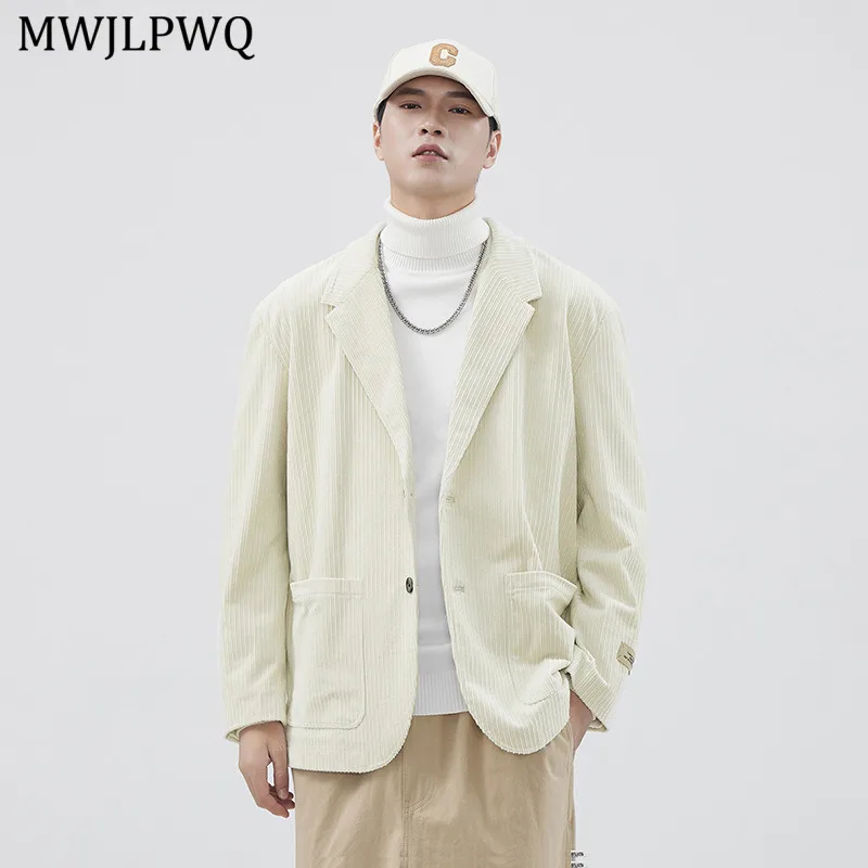 

MWJLPWQ American Corduroy Blazer For Men Autumn 2025 New Single Breasted Lapel Loose Trendy Commuting Casual Suit Coats 11320