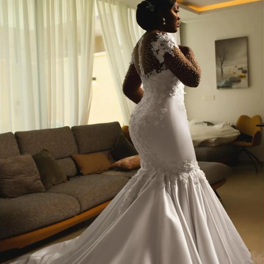 Exclusive Satin Mermaid Wedding Dresses For Bride Customized Appliques Crystals Bridal Gowns Formal Wear Women Banquet Tuxedos