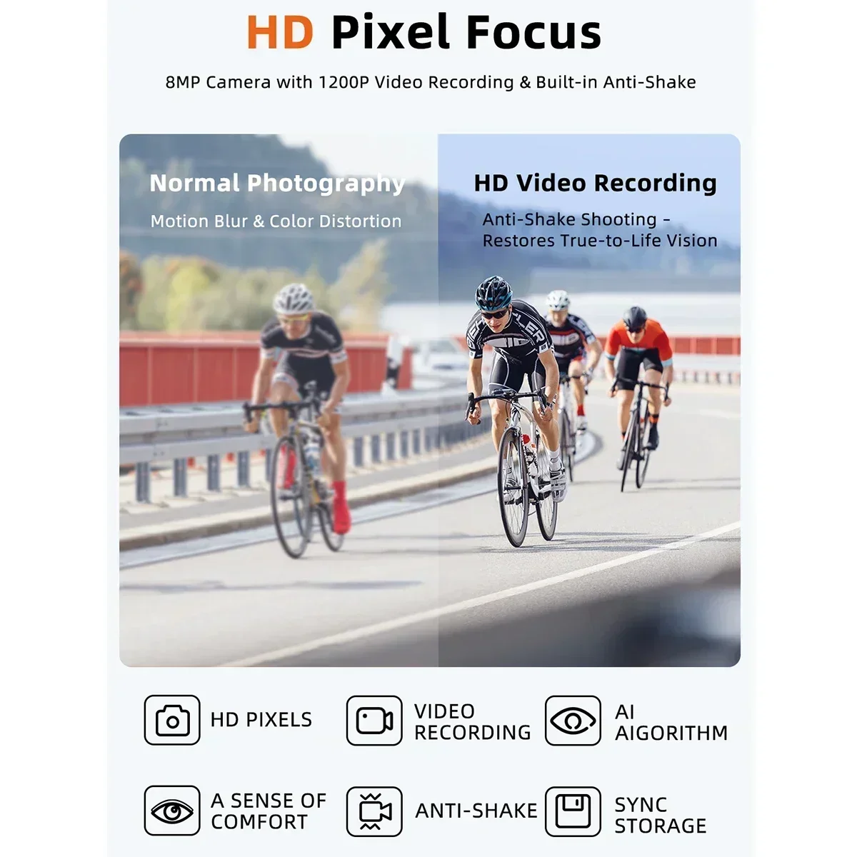 AI Smart Sports Glasses HD 800W Camera 4K Video Smart Goggles with AI Chat 360° Sound Bluetooth Call Functionality Windproof Out