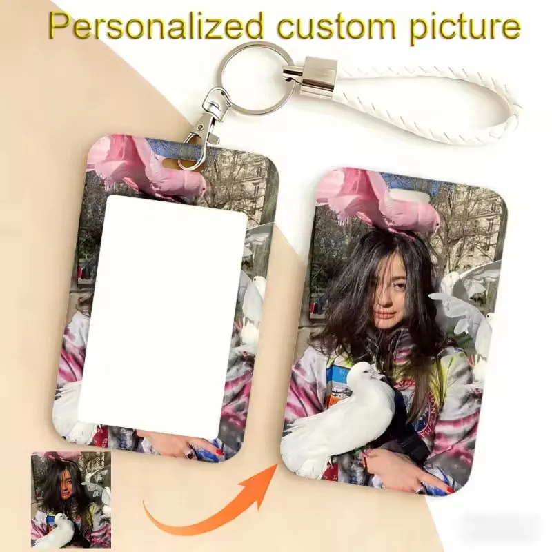 Custom Photo Business ID Name Card Holder Case Credit Card Cover Woven Leather Rope String Work Badge Student Bus Card Sleeve