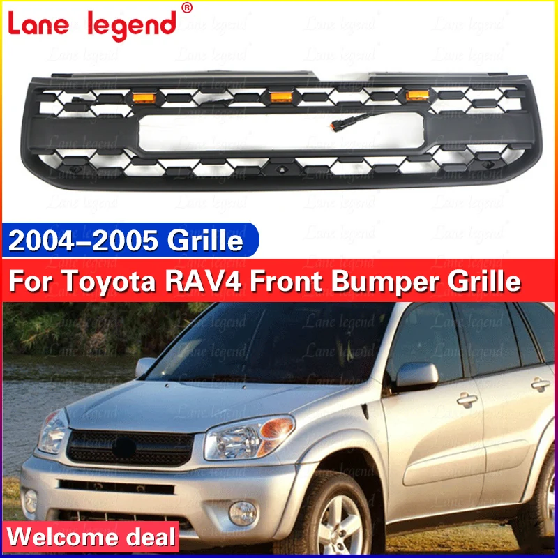 Front bumper modification ABS Racing Grills with LED lights Fit for TOYOTA RAV4 2004 2005 Front Grille Ventilation Net