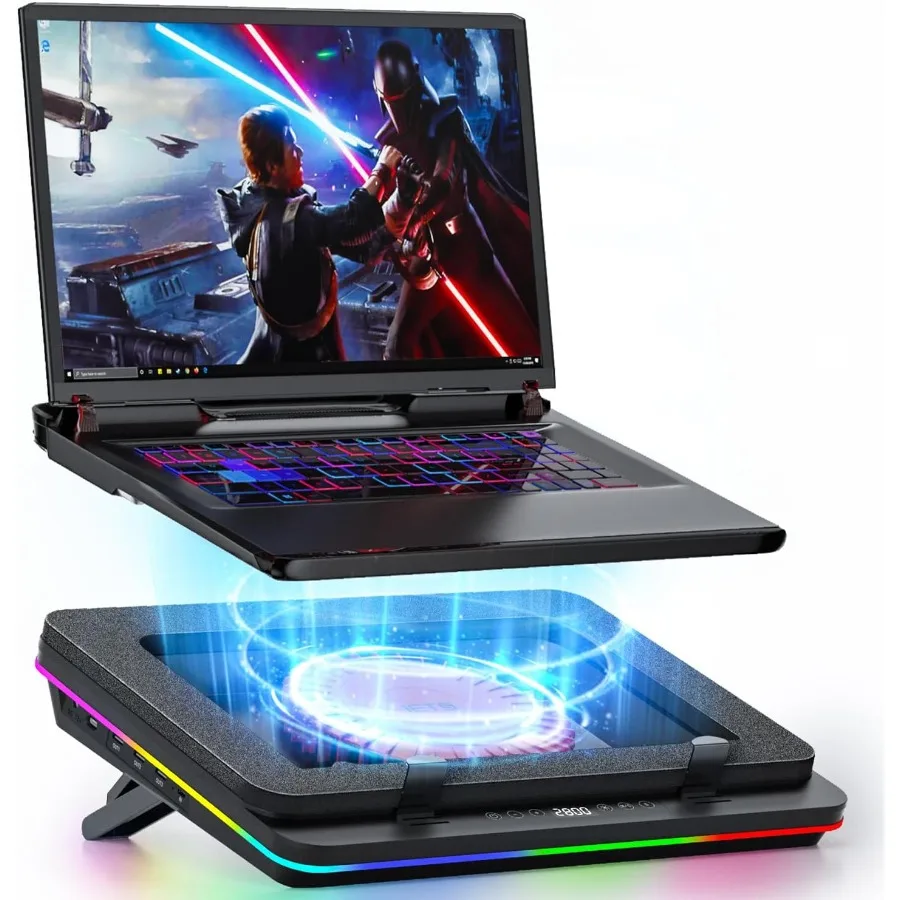 

Охлаждающая подставка для ноутбука GT600 RGB с массивным турбовентилятором диаметром 5,5 дюйма и герметичной пеной для высокоэффективного охлаждения, совместимая с