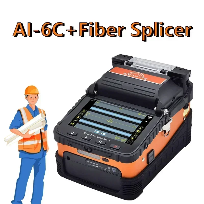 AI-6C plus OPTICAL FIBER FUSION SPLICER 5 inch TFT display 8S Splicing time 5200mAh battery 6 Motors Signal Fire Optical Fiber