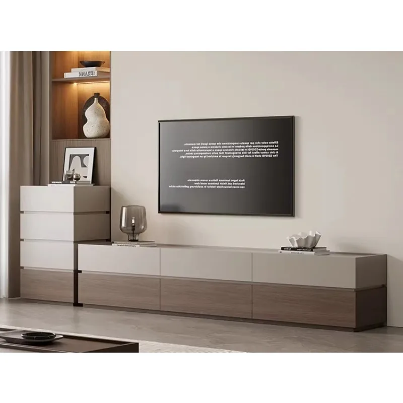 Home Building block TV cabinet modern simple living room solid wood storage cabinet combination background wall cabinet color bl