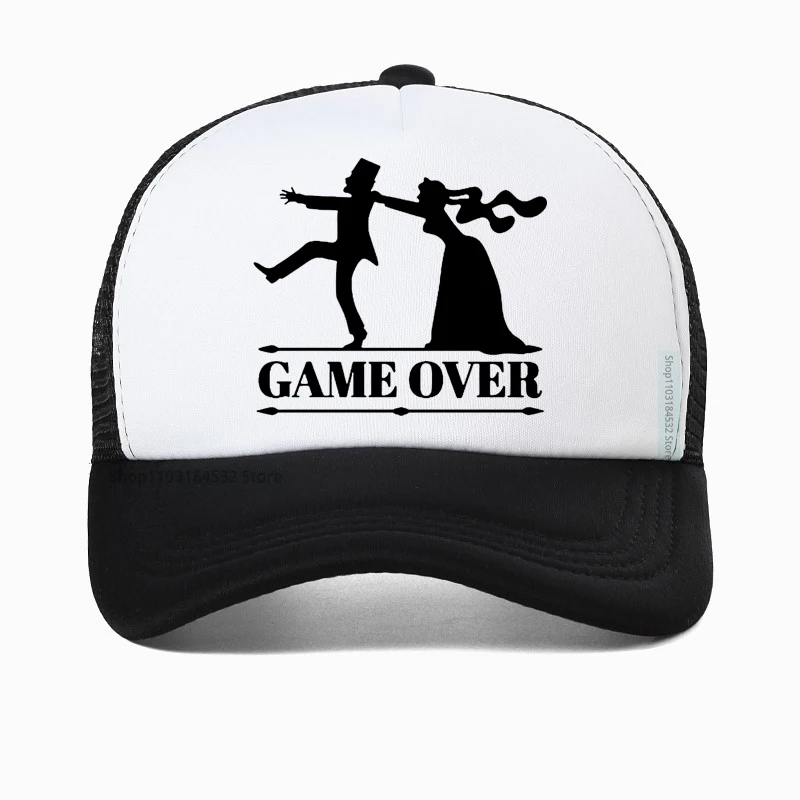 

Game Over Bride Groom Bachelor Party baseball cap Casual Funny Men hat summer Breathable Mesh Trucker hats Dad hat Casquette