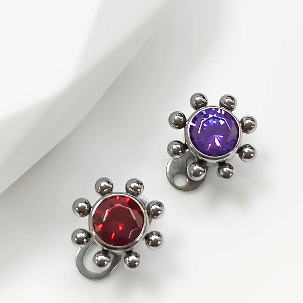 Implantatqualität F136 Titanlegierung Mode Sonnenblume Zirkonia Schlüsselbein Anker Ohrstecker Mode Unsichtbarer Piercing-Schmuck – Detail 5