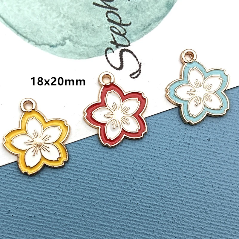 10Pcs European And American Beautiful Design Enamel Cherry Blossom Pendant Alloy Flower Suitable For Diy Necklace Earrings Brace