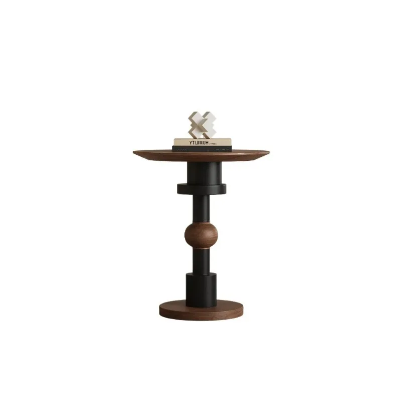

French retro solid wood edge few living room household small apartment medium ancient walnut small round table