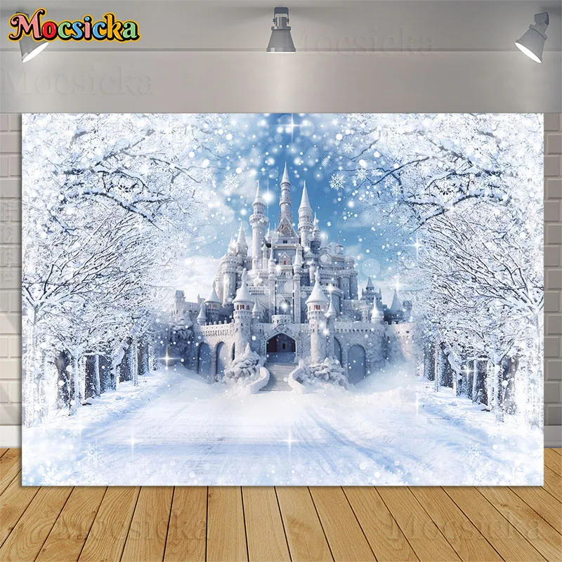 

Winter Ice Castle Frozen Forest Photography Backdrops Wonderland Snow Landscape Christmas Portrait Background Cake Smash Props
