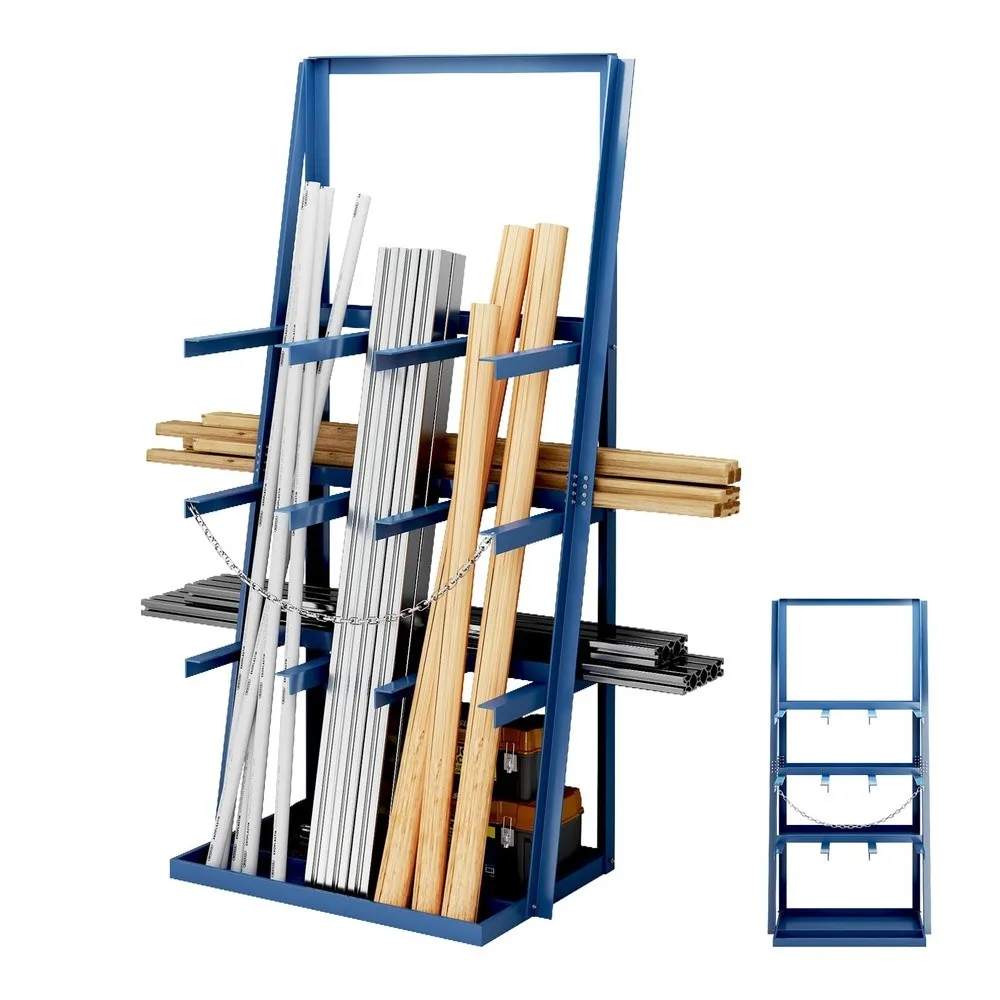 3000 LBS Vertical Pipe Rack 3 Bay Lumber Storage Rack with Anti Tip Chain